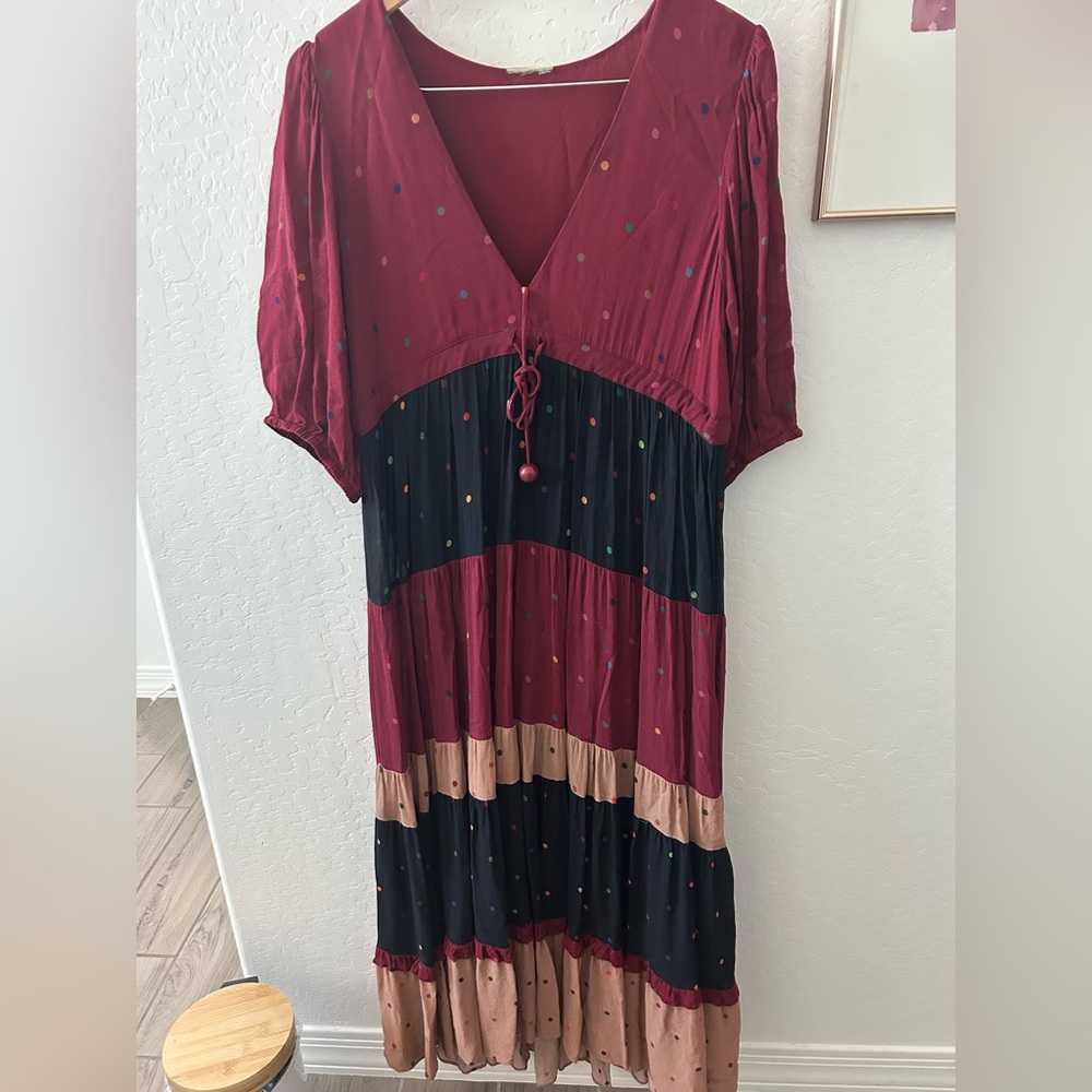 Farm Rio polka dot tiered maxi dress L